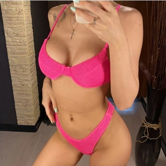 New Scrunchy Underwire Top Brazilian Bottom Bikini Set Swimsuit Size M - Picture 2 of 7